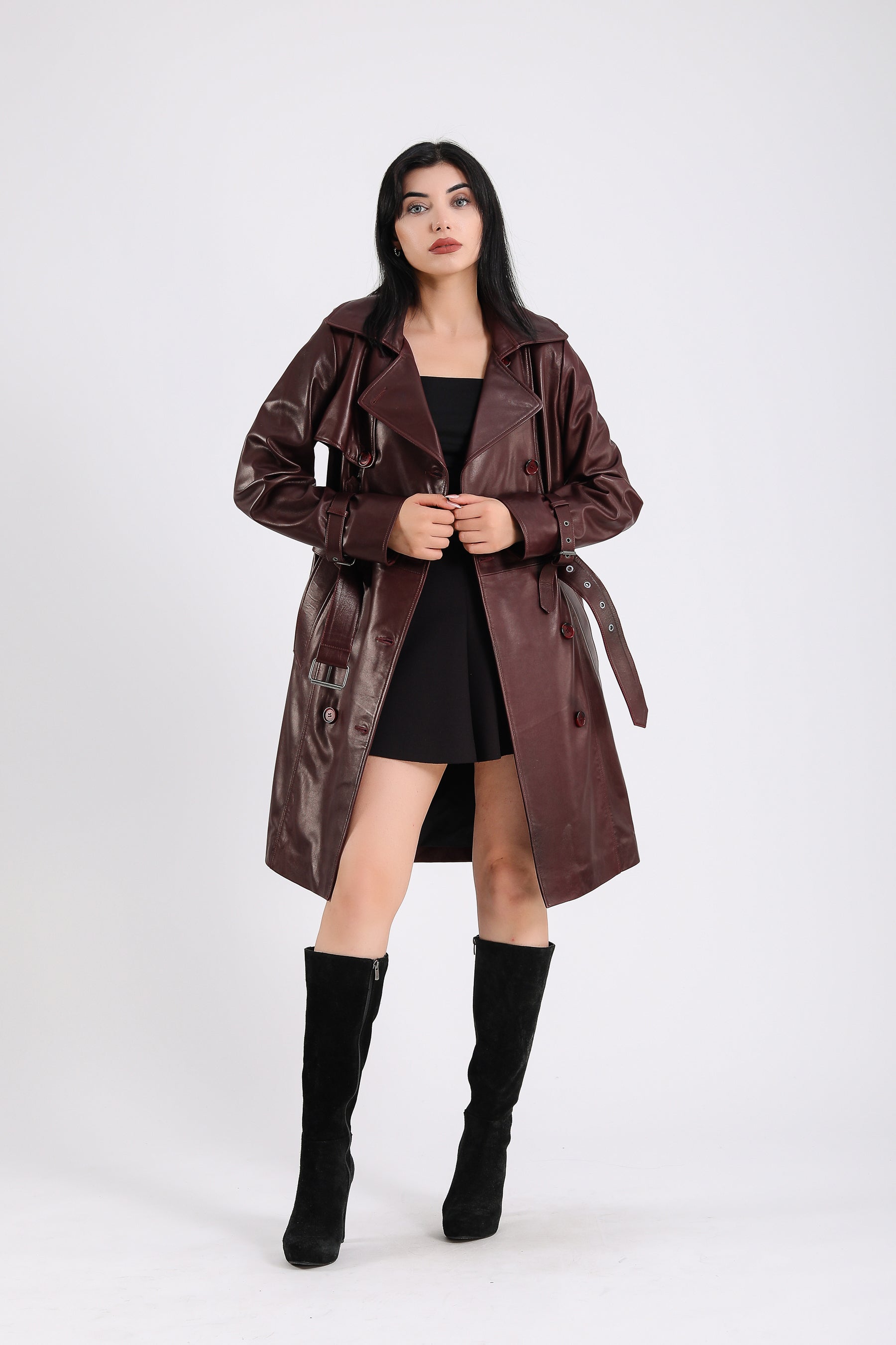 Women's Genuine Leather Trench Coat