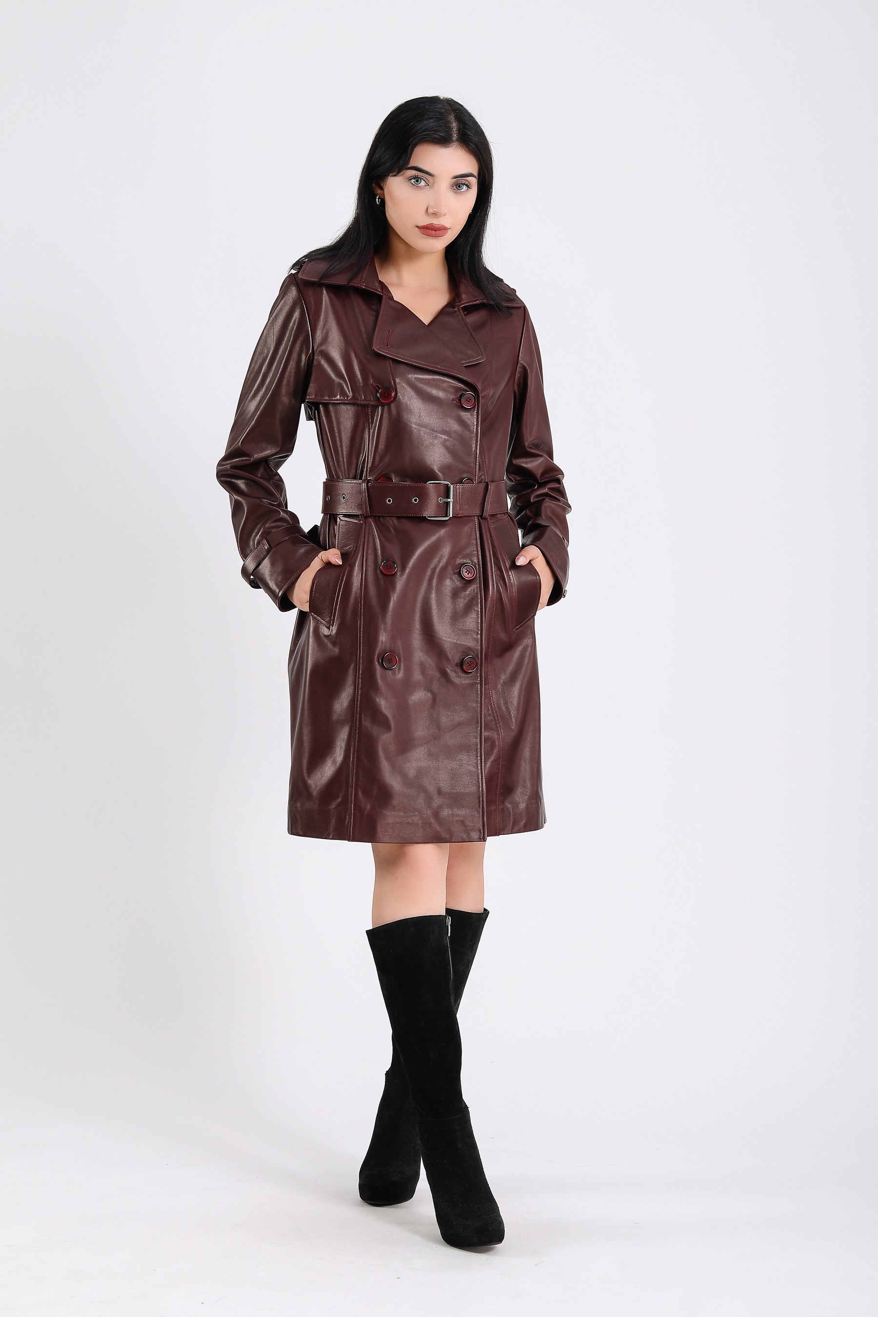 Women's Genuine Leather Trench Coat