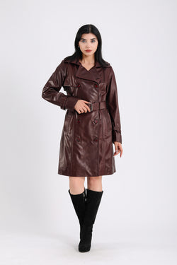 Image of Women's Genuine Leather Trench Coat