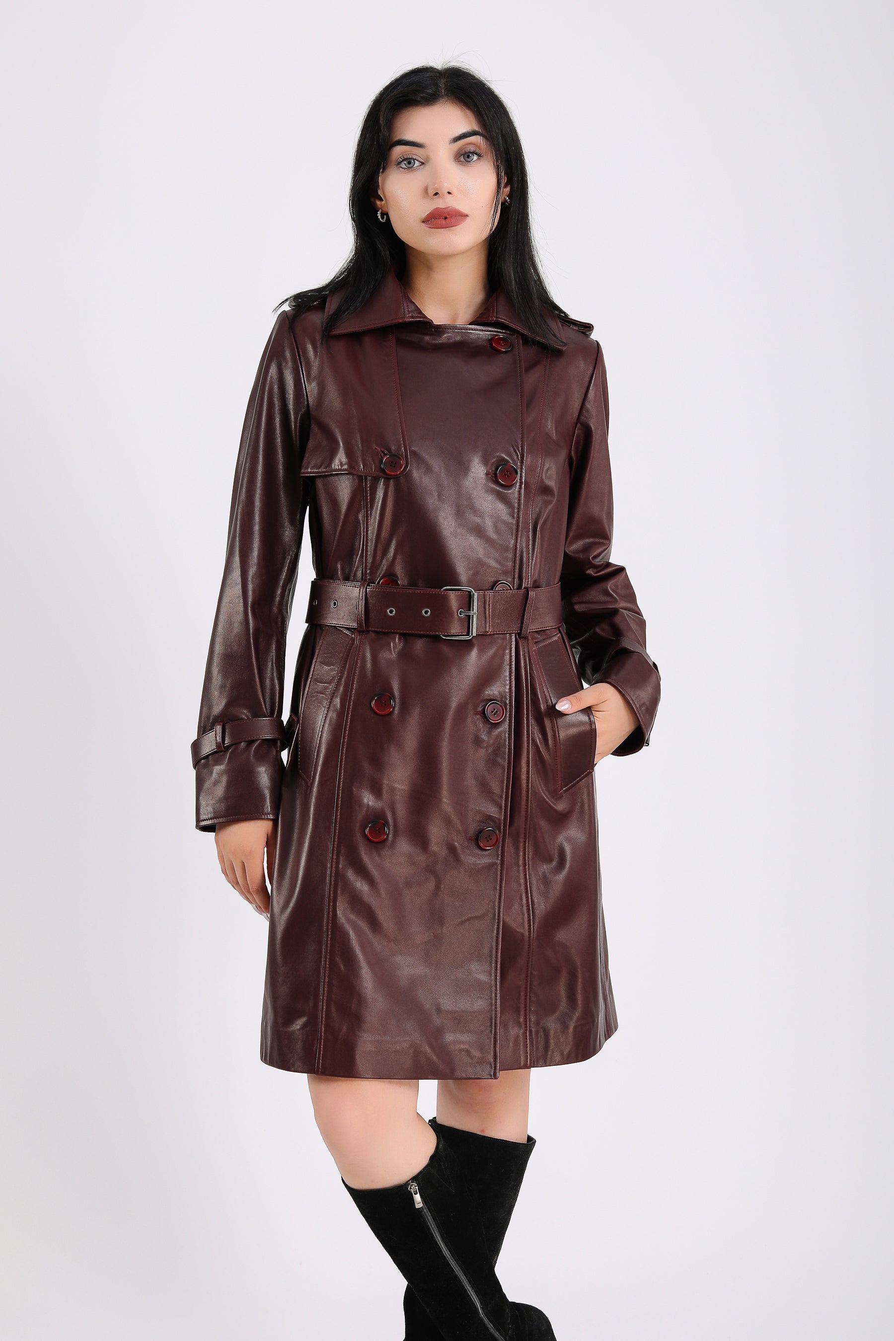 Women's Genuine Leather Trench Coat