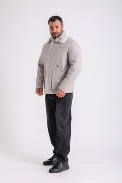 Image of Men's Leather Shearling Jacket, Beige