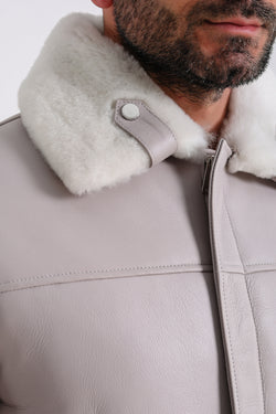 Image of Men's Leather Shearling Jacket, Beige