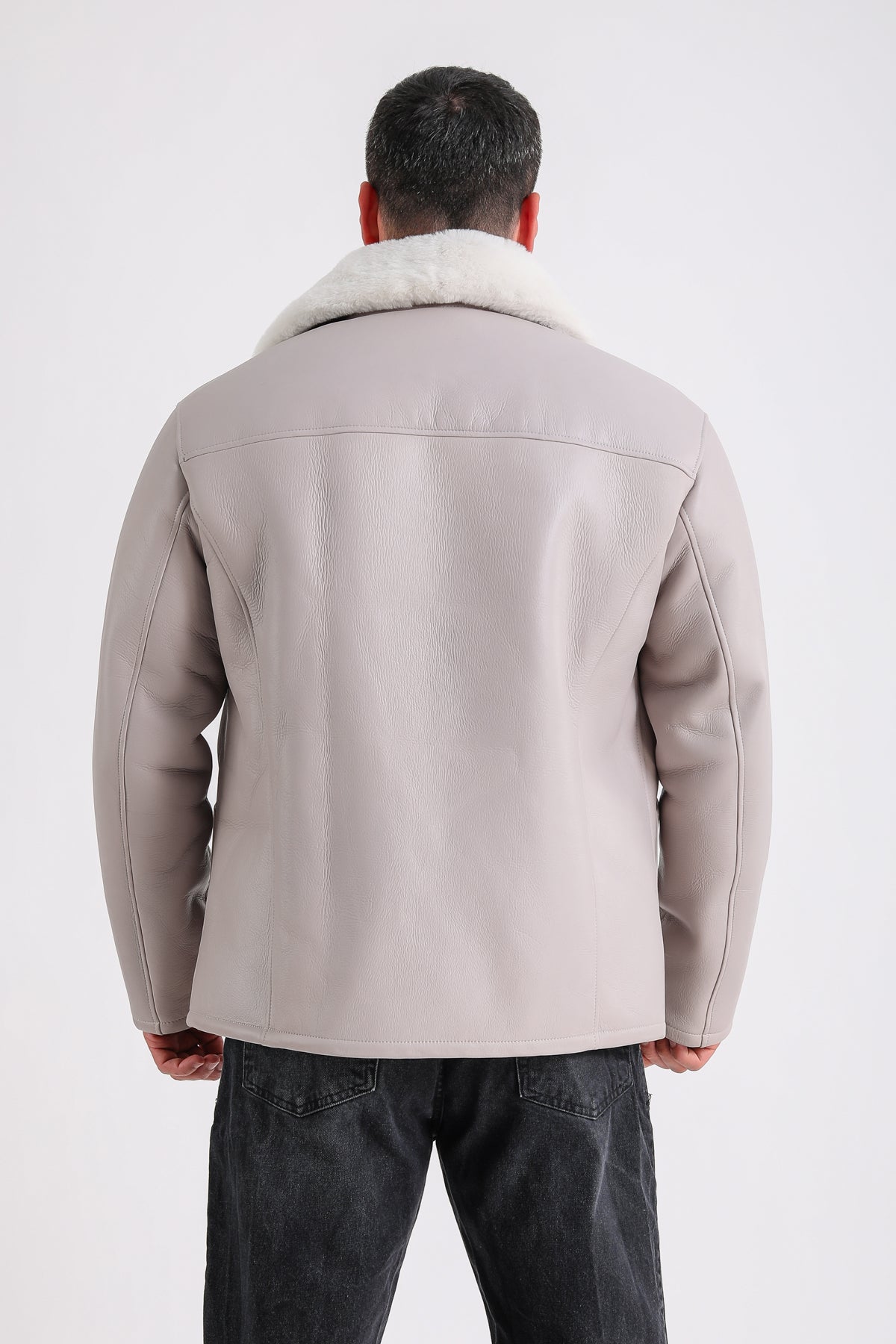 Men's Leather Shearling Jacket, Beige