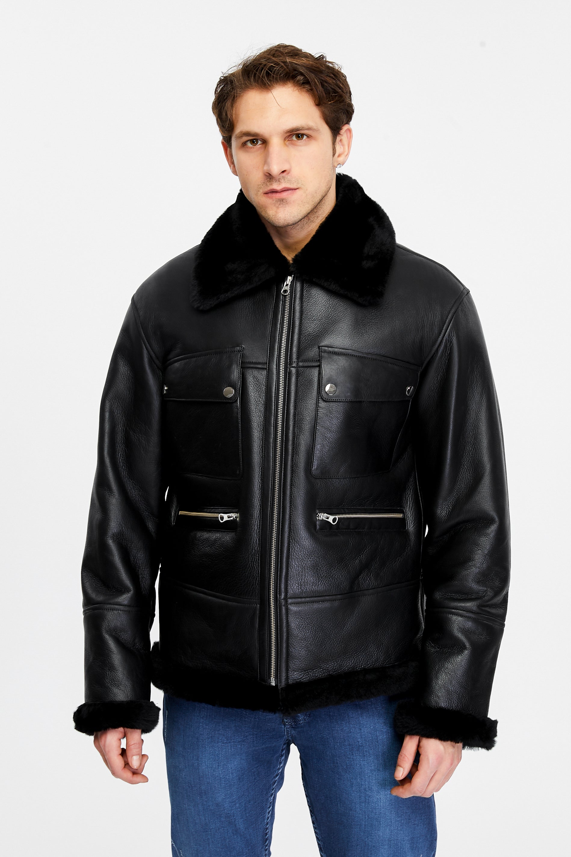 Men's Shearling Bomber Jacket, Black