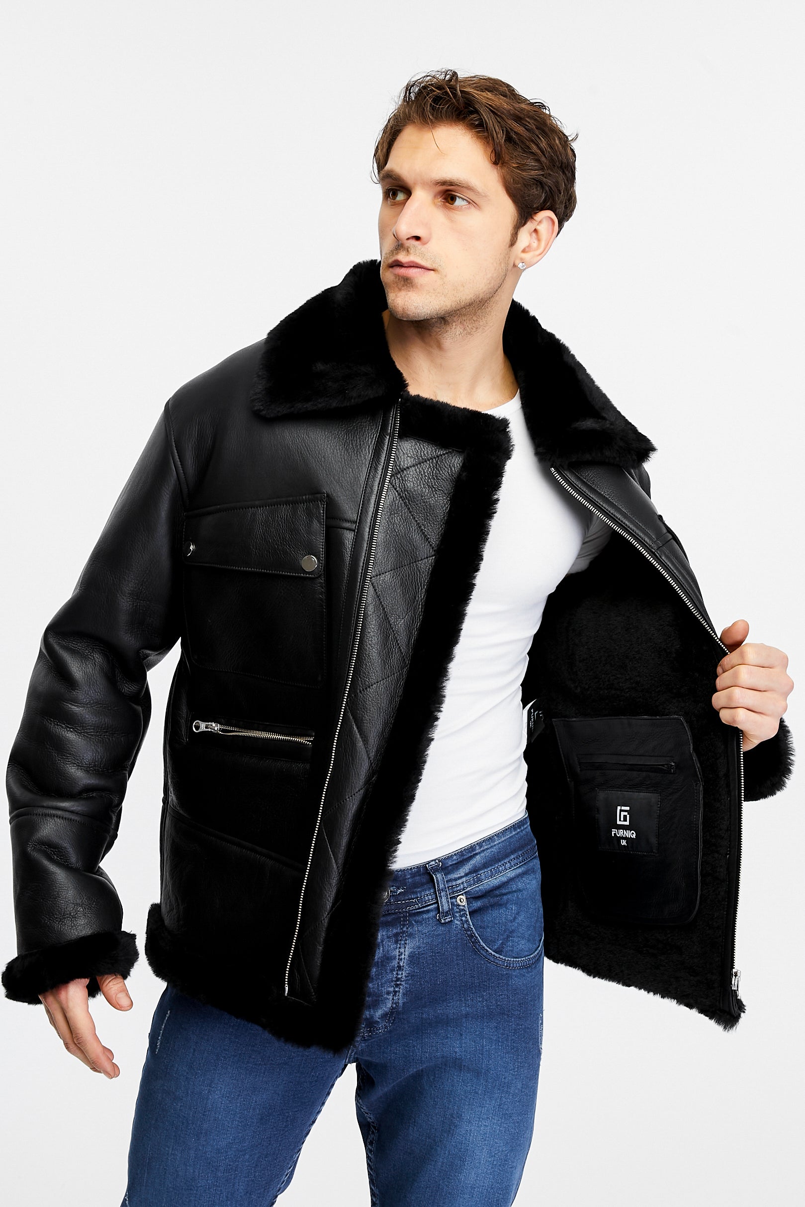 Men's Shearling Bomber Jacket, Black