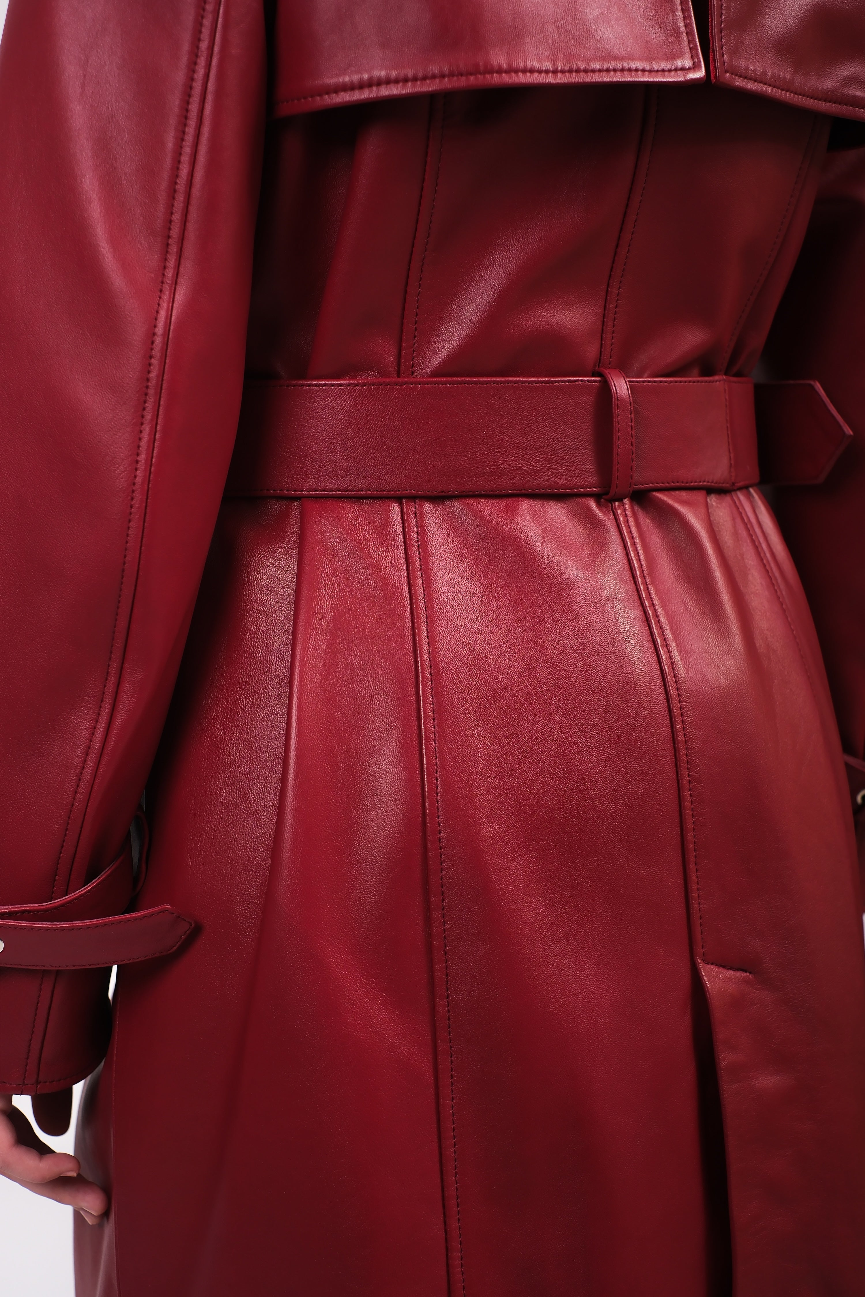 Women's Leather Trench Coat, Burgundy