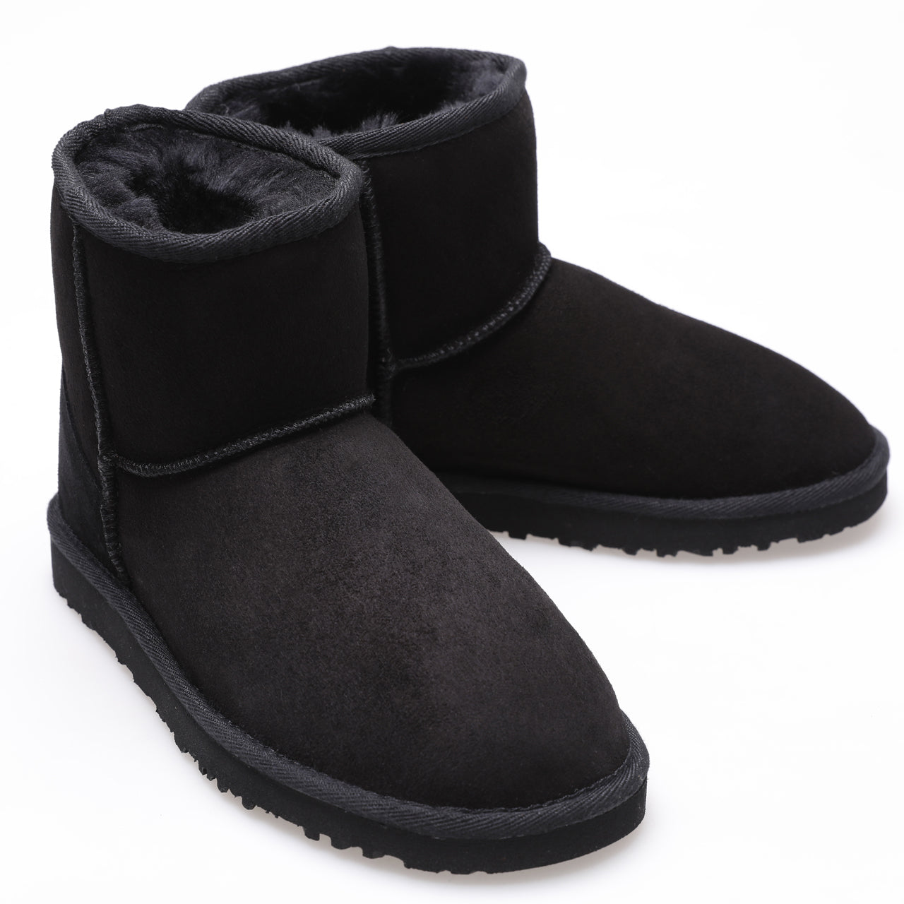 Kurze Stiefel aus Lammfell für Damen, schwarzes Wildleder