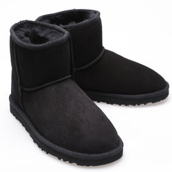 Image of Kurze Stiefel aus Lammfell für Damen, schwarzes Wildleder