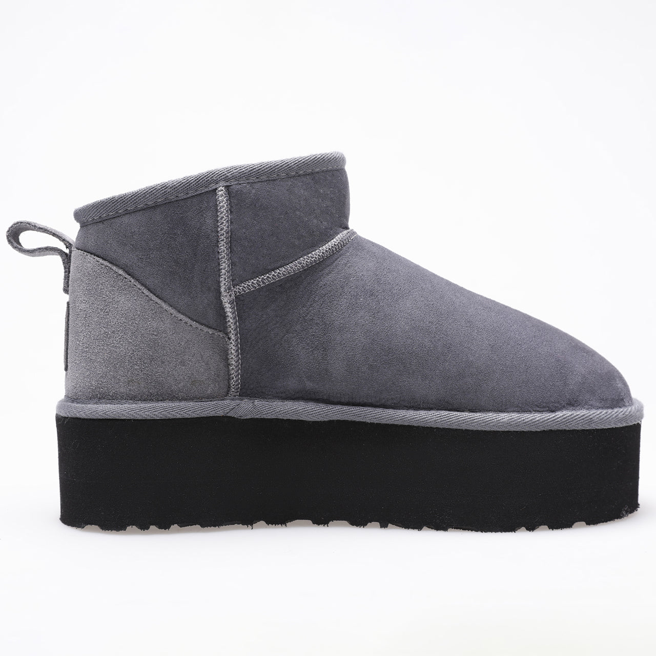 Women's Mini Sheepskin Boots, Grey Suede