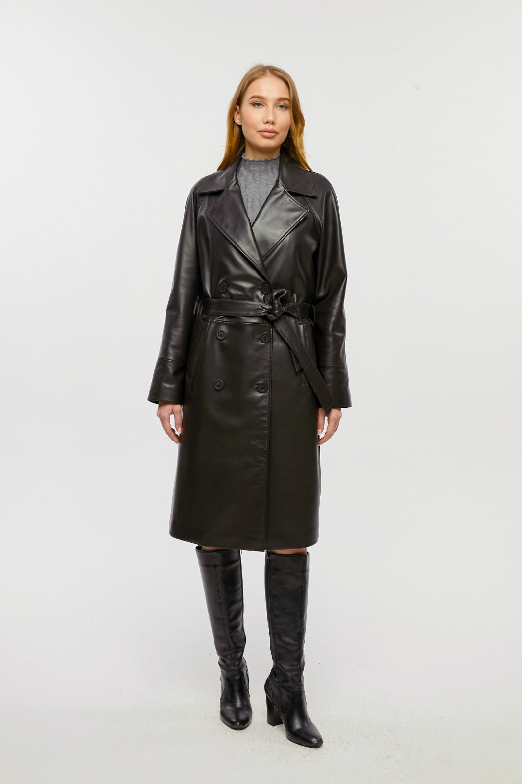 Women's Leather Trench Coat, Black