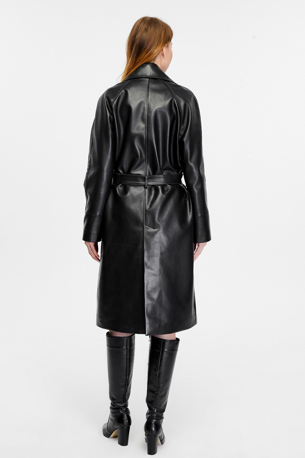 Women's Leather Trench Coat, Black