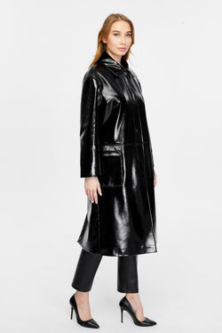 Image of Women's Leather Trench Coat, Black