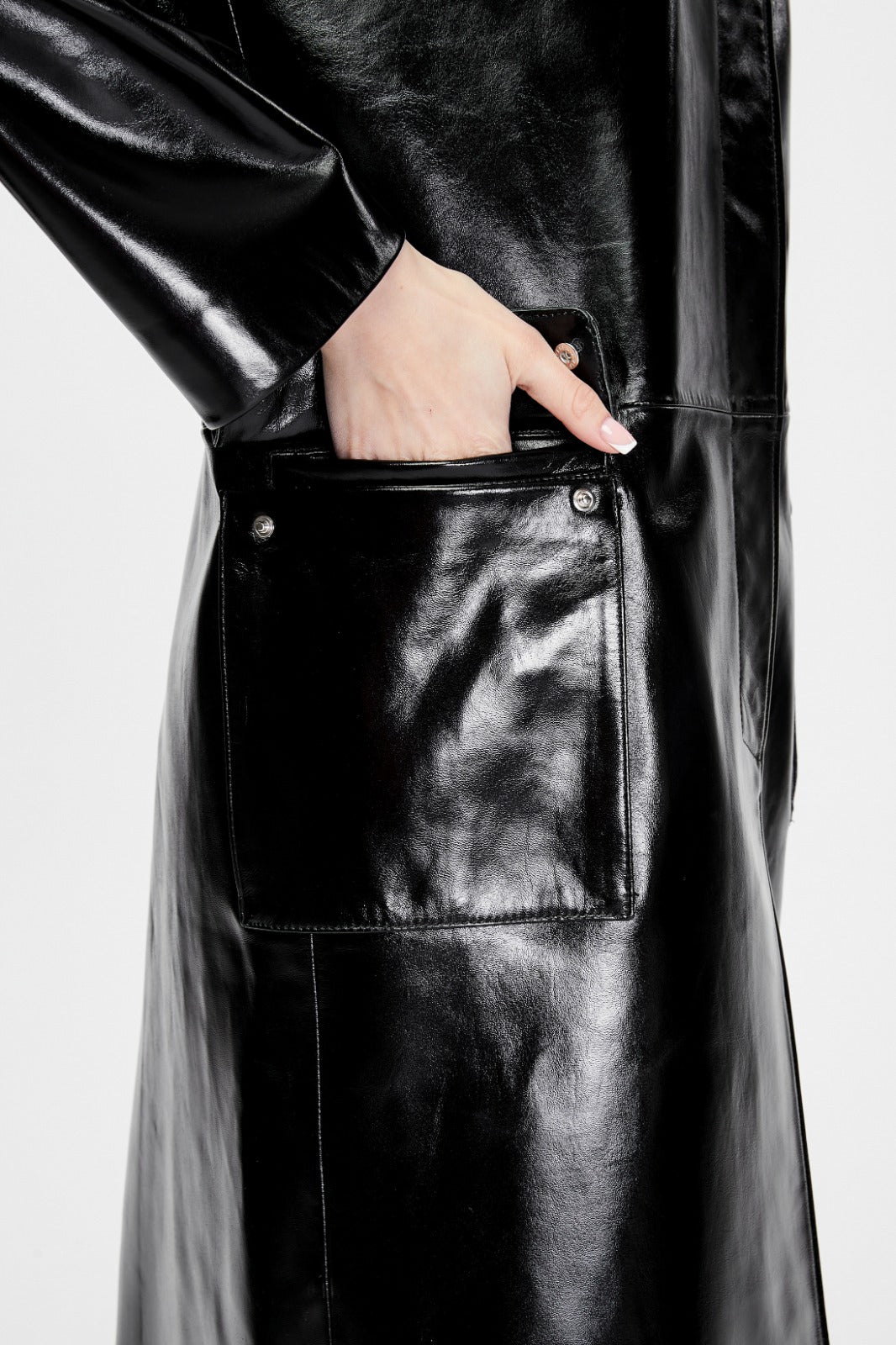 Women's Leather Trench Coat, Black