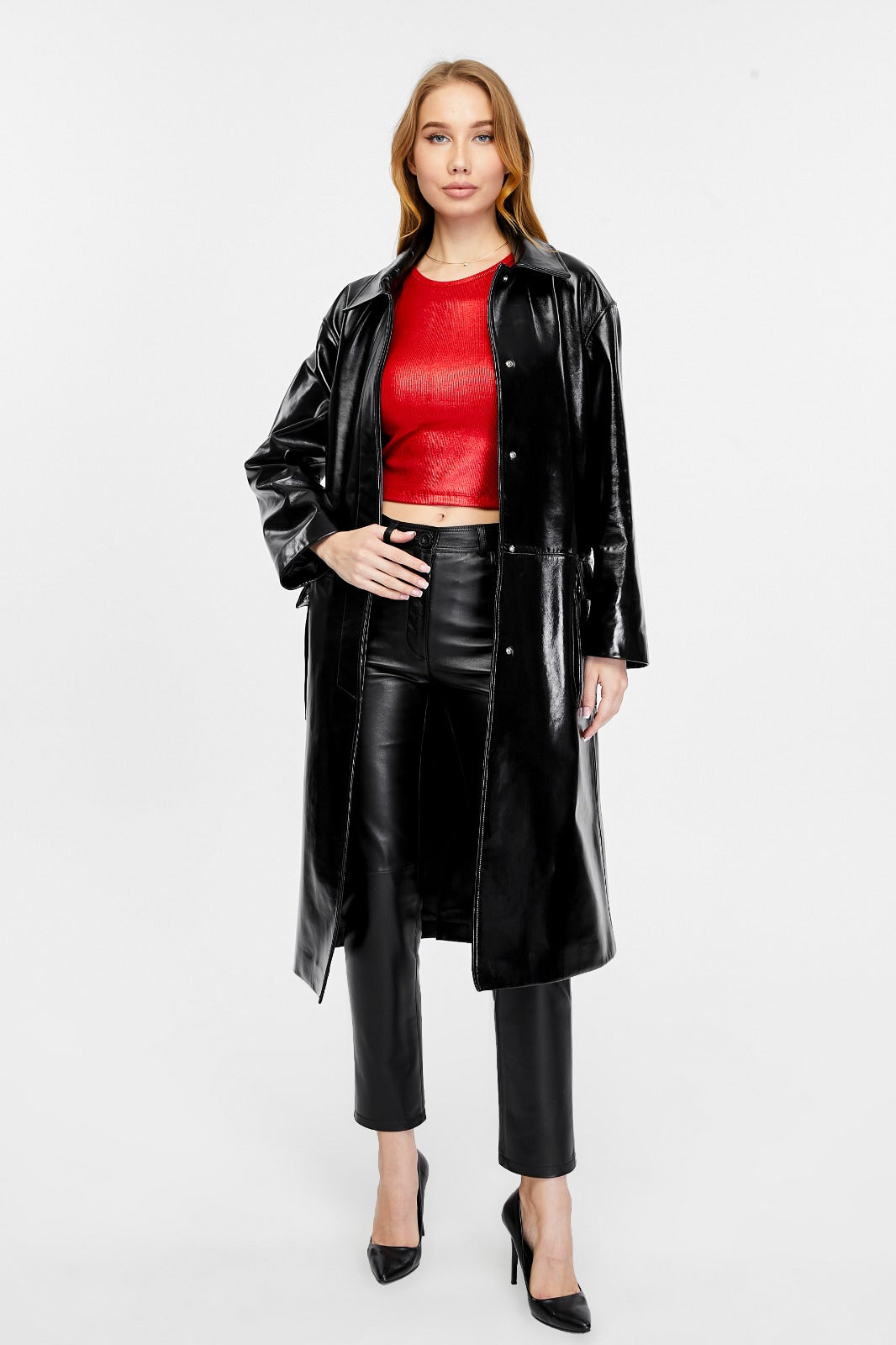 Women's Leather Trench Coat, Black