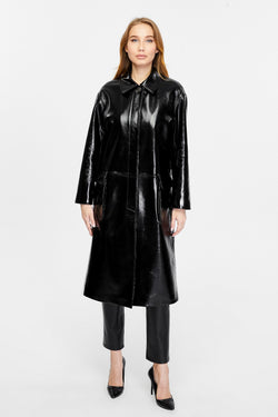 Image of Women's Leather Trench Coat, Black