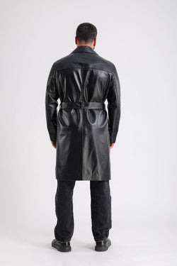 Image of Men's Leather Trench Coat, Black