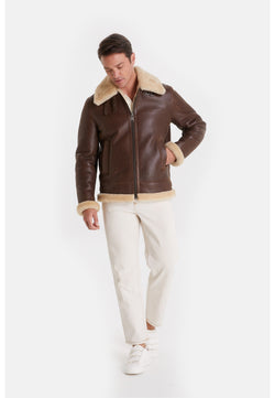 Image of Men's Shearling Aviator Jacket ,Vintage Camel With Champagne Wool