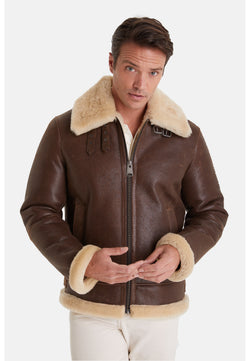 Image of Men's Shearling Aviator Jacket ,Vintage Camel With Champagne Wool