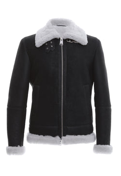 Image of Herren Shearling RAF B3 Fliegerjacke, schwarz gewaschen mit weißer gelockter Wolle