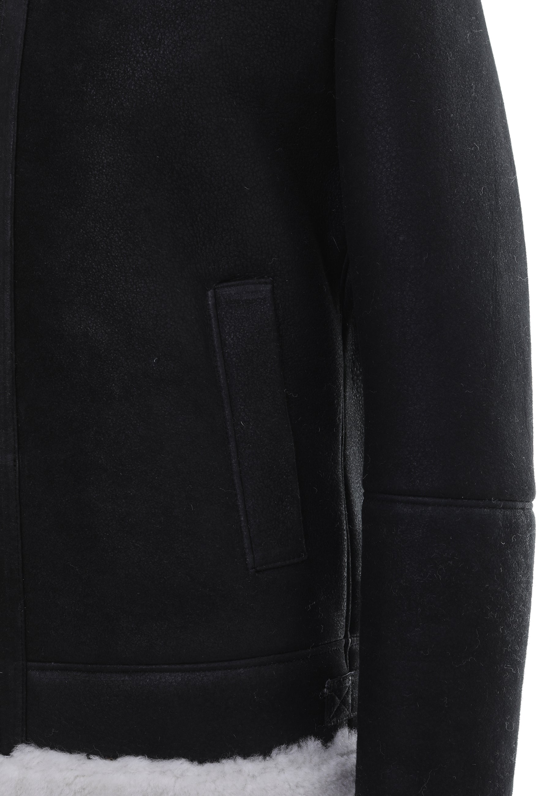 Herren Shearling RAF B3 Fliegerjacke, schwarz gewaschen mit weißer gelockter Wolle