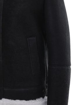 Image of Herren Shearling RAF B3 Fliegerjacke, schwarz gewaschen mit weißer gelockter Wolle