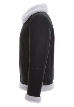 Image of Herren Shearling RAF B3 Fliegerjacke, schwarz gewaschen mit weißer gelockter Wolle