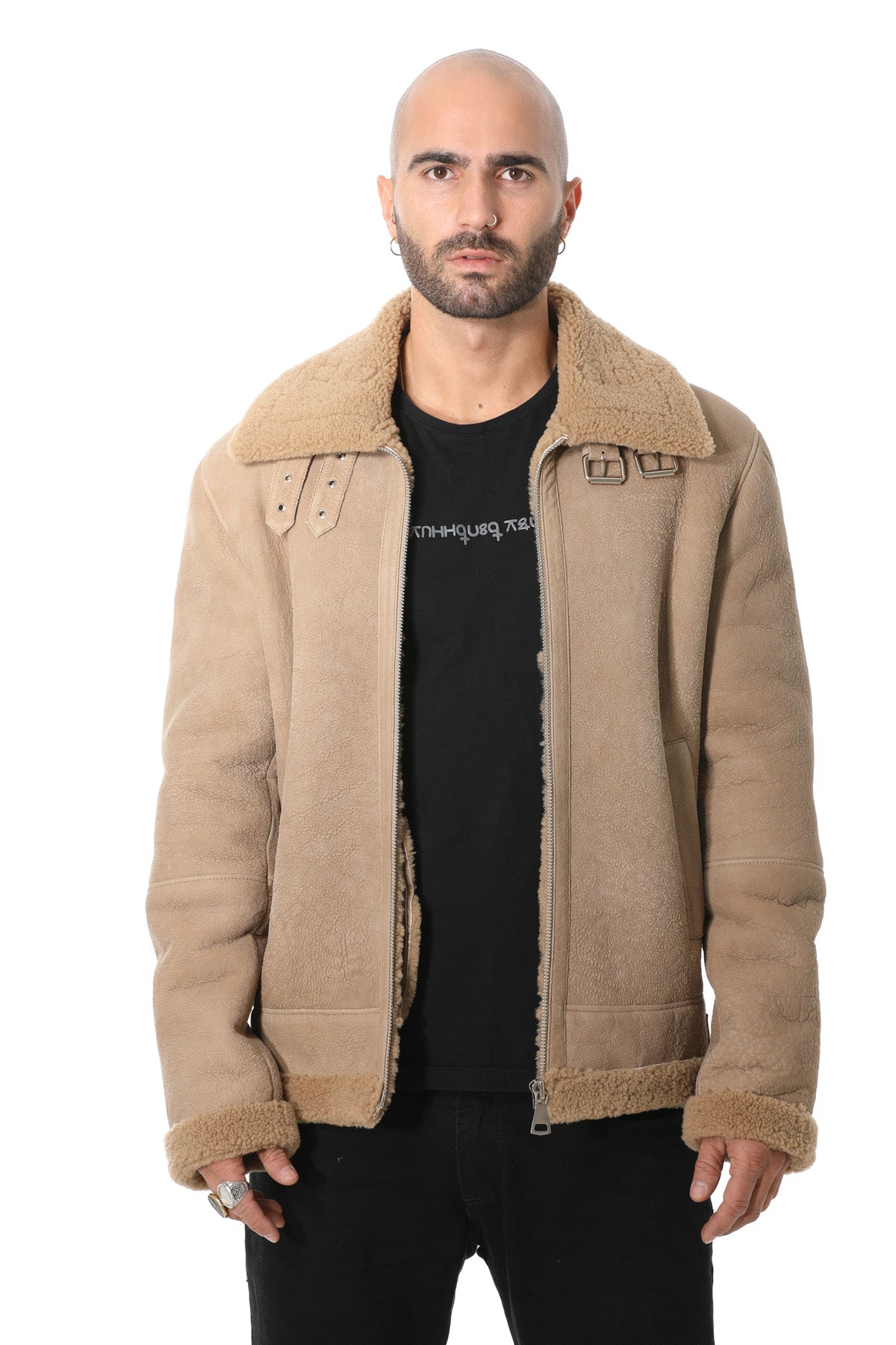 Herren Shearling RAF B3 Fliegerjacke, gewaschene Camel Curly Wool