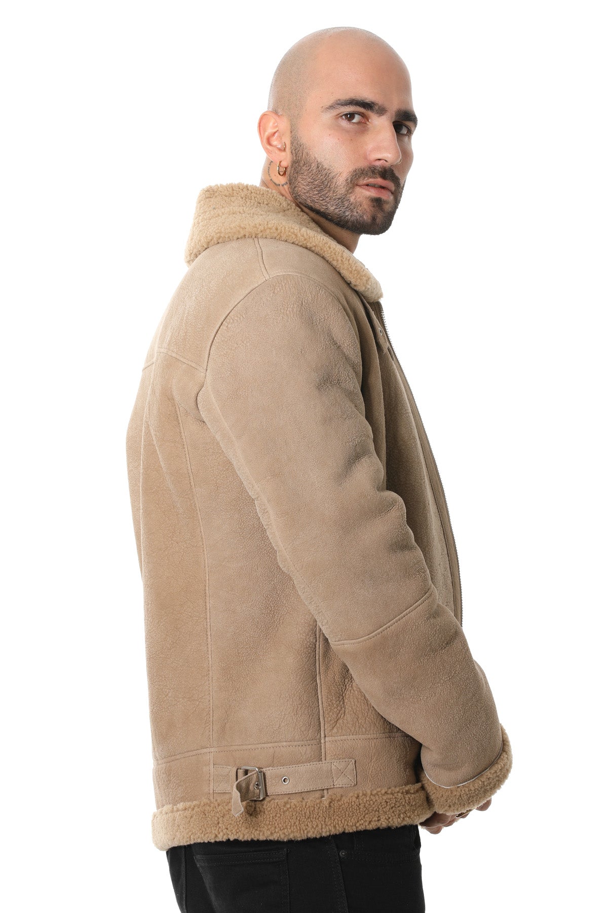 Herren Shearling RAF B3 Fliegerjacke, gewaschene Camel Curly Wool