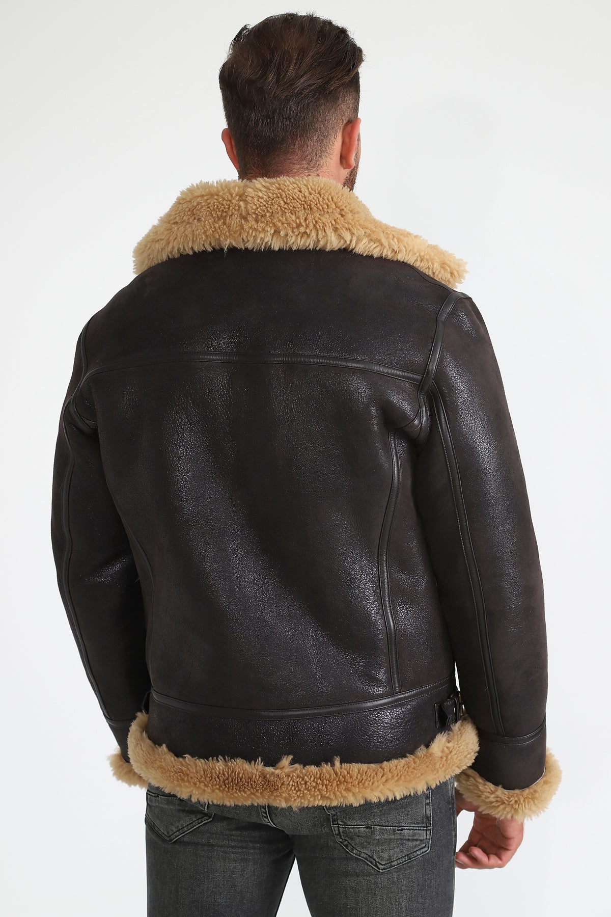 Fliegerjacke aus Shearling für Herren, Vintage Brown mit Ginger Curly Wool