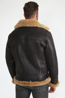 Image of Fliegerjacke aus Shearling für Herren, Vintage Brown mit Ginger Curly Wool