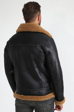 Image of Lammfell-Bikerjacke für Herren, seidiges Braun mit Ginger Curly Wool