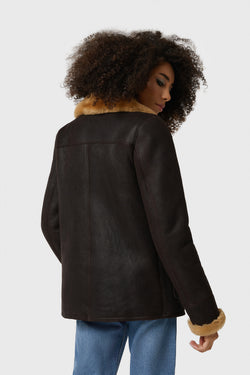 Image of Damen Shearling Peacoat, gewaschenes Braun mit Ingwerwolle