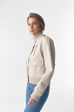 Image of Bomberjacke aus echtem Leder, Nappa in Beige