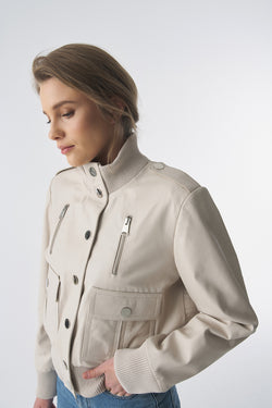 Image of Bomberjacke aus echtem Leder, Nappa in Beige