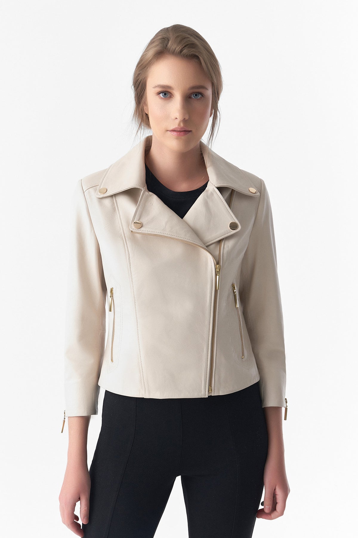 Kurzarm-Bikerjacke, beige