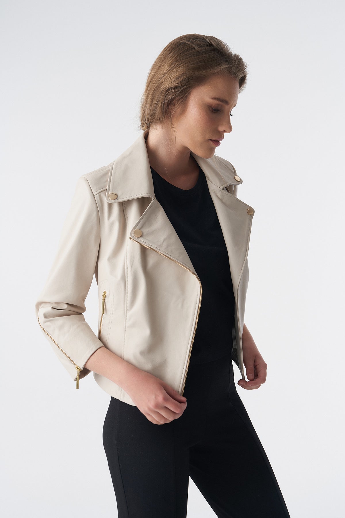 Kurzarm-Bikerjacke, beige