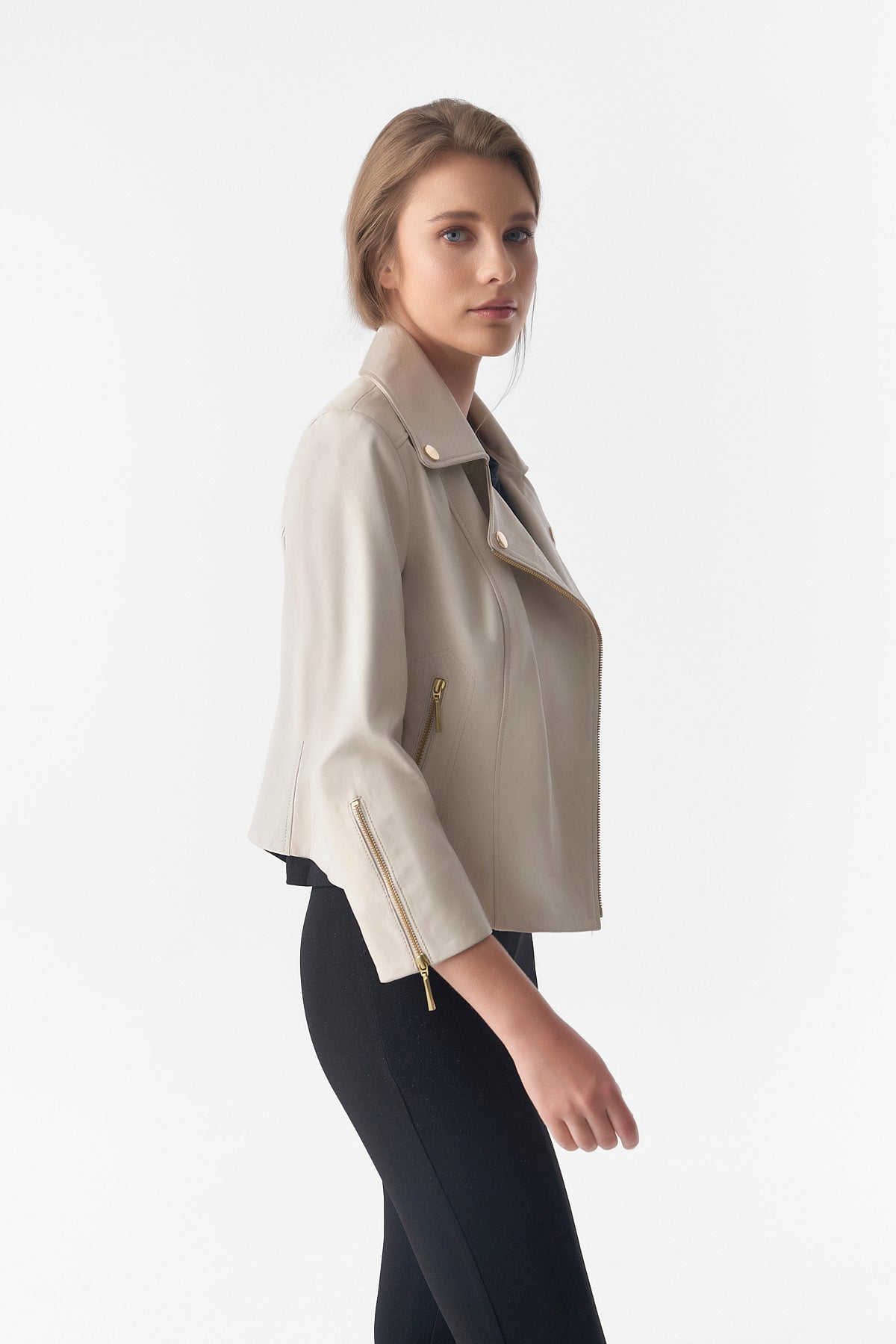 Kurzarm-Bikerjacke, beige