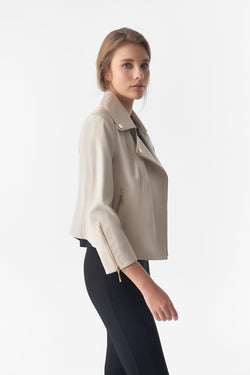 Image of Kurzarm-Bikerjacke, beige