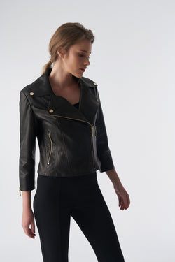 Image of Kurzarm-Bikerjacke, Natural Grain Black