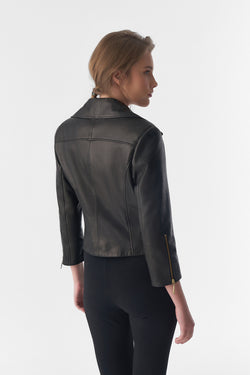 Image of Kurzarm-Bikerjacke, Natural Grain Black