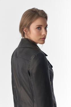 Image of Kurzarm-Bikerjacke, Natural Grain Black