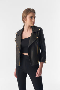 Image of Kurzarm-Bikerjacke, Natural Grain Black