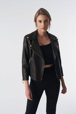 Image of Kurzarm-Bikerjacke, Natural Grain Black