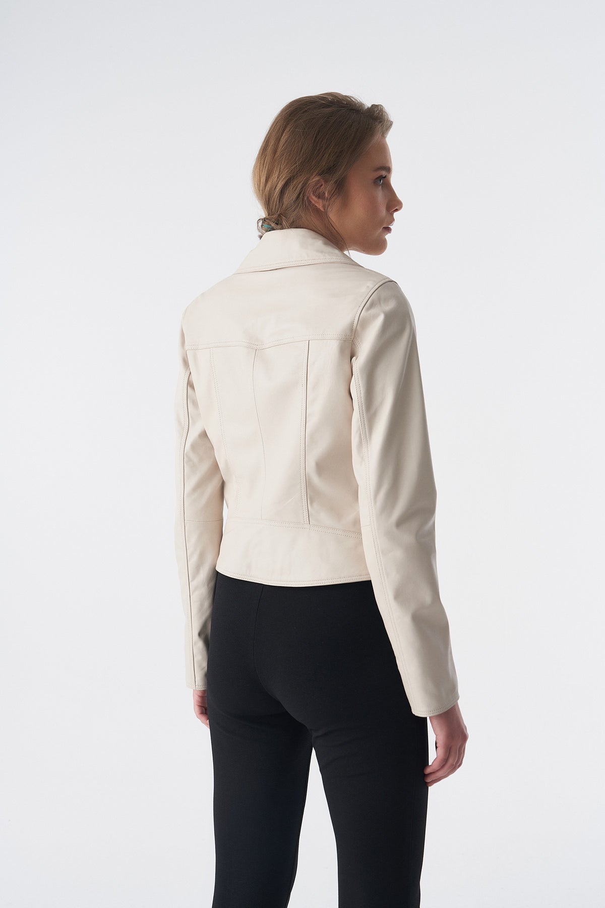 Klassische Bikerjacke, Nappa in Beige