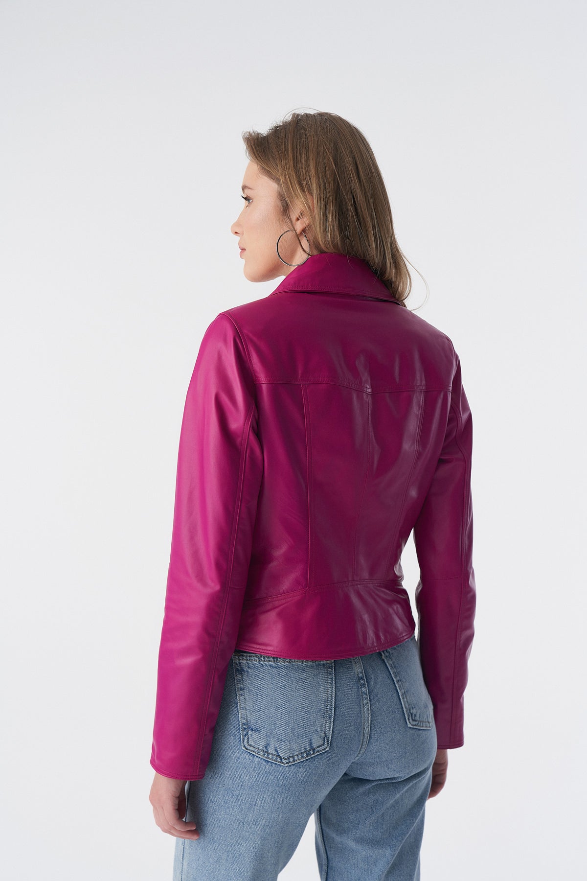 Klassische Bikerjacke, Fuchsia Nappa