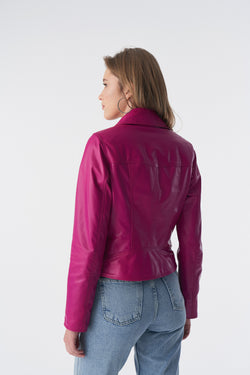 Image of Klassische Bikerjacke, Fuchsia Nappa