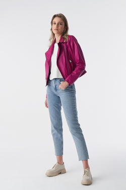 Image of Klassische Bikerjacke, Fuchsia Nappa