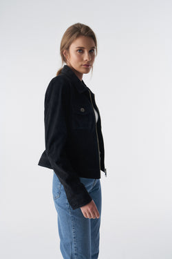 Image of Wildlederjacke mit Reißverschluss im Denim-Stil, schwarz