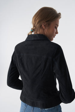 Image of Wildlederjacke mit Reißverschluss im Denim-Stil, schwarz