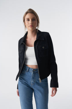 Image of Wildlederjacke mit Reißverschluss im Denim-Stil, schwarz